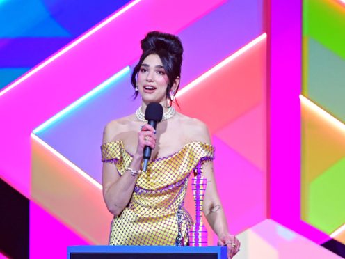 Dua Lipa accepts the award for female solo artist during the Brit Awards 2021 (Ian West/PA)