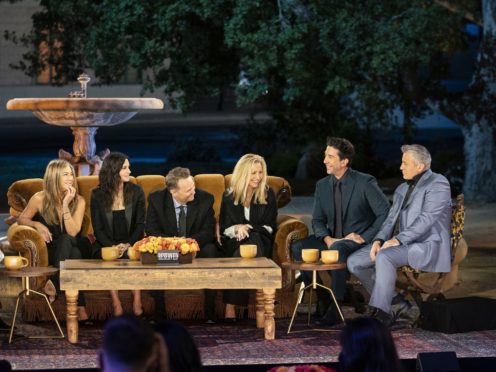 The cast of Friends performed the show’s famous theme song during an impromptu Carpool Karaoke with James Corden (Terence Patrick/HBO Max/PA)