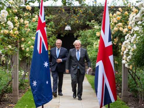 Prime Minister Boris Johnson with Australian premier Scott Morrison (Dominic Lipinski/PA)