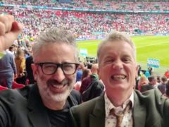 David Baddiel and Frank Skinner celebrating England’s victory over Germany (vivo UK/PA)
