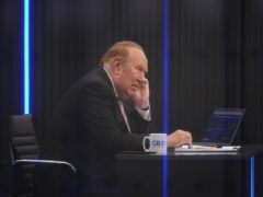 Presenter Andrew Neil prepares to broadcast from a studio during the launch event for new TV channel GB News (Yui Mok/PA)