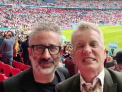 David Baddiel and Frank Skinner celebrating England’s victory over Germany in Euro 2020 (vivo UK/PA)