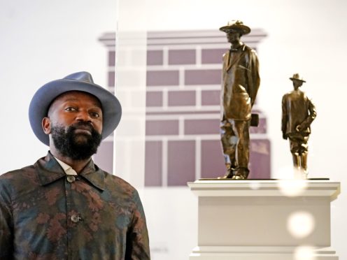 Samson Kambalu with his plinth design Antelope (Victoria Jones/PA)