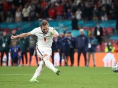 England’s Harry Kane scores in the penalty shoot-out (Nick Potts/PA)