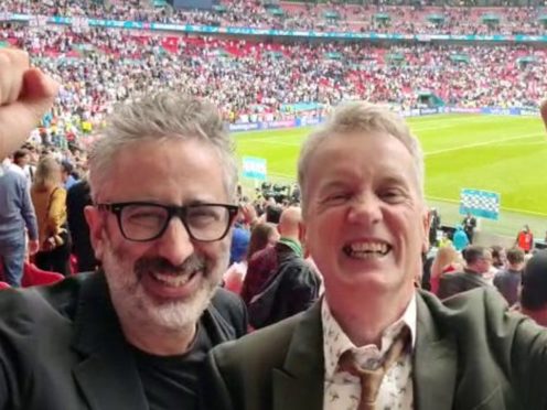 Comedians David Baddiel and Frank Skinner celebrating England’s victory over Germany (vivo UK)