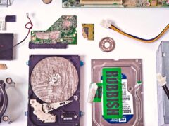 The remains of the PC desktop and the Mac laptop that GCHQ came to the Guardian’s offices (Sarah Lee/British Library)