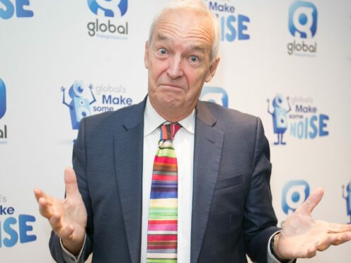 Global’s Make Some Noise Charity Day. Jon Snow, news presenter poses for a picture to support Global???s Make Some Noise at Global studios in Leicester Square, London. Global???s Make Some Noise is a national charity that raises money to help disadvantaged youngsters and gives voice to small projects and charities across the UK that struggle to raise awareness.