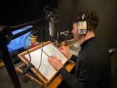 Jordan North records his narration (Burnley FC/PA)