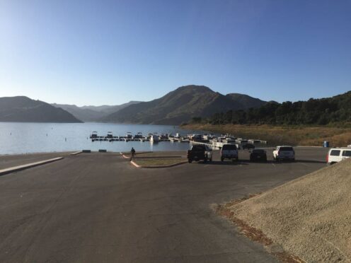 The pontoon at Lake Piru, California, where Naya Rivera rented a pontoon boat. The search has resumed for the missing Glee after she disappeared during a boating trip with her four-year-old son (Keiran Southern/PA)