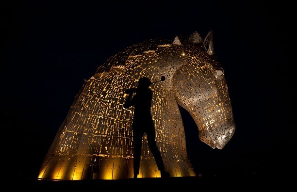 The Kelpies glow gold for The Ryder Cup 2014