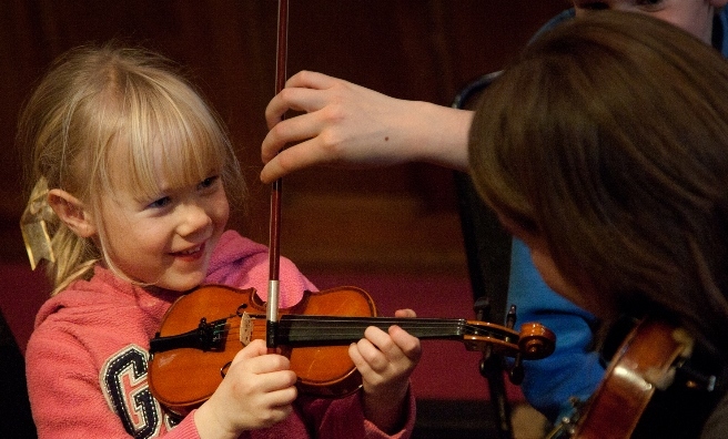 A come and try session at the Scots Fiddle Festival. Photo copyright Ros Gassons
