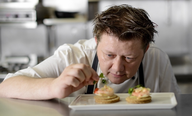 Chef Mark Greenaway adds the finishing touches to his oatcakes