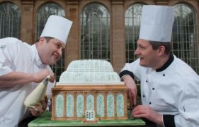 The Royal Botanic Gardens' Chefs with the cake of the Glass House. Photo by Gareth Easton