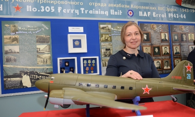 Anna Belorusova at the opening of The Russians Are Coming Exhibition at Montrose Air Station Heritage Centre. Photo by Neil Werninck