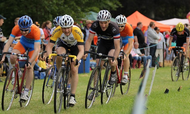 The cycling races at the Strathmore Highland Games are always hotly contested. Photo by Barry Robb.