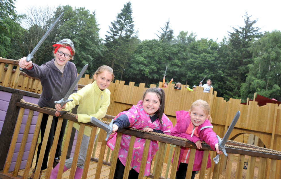 Megan Gilmour, Holly Prower, Louise Kerr & Chloe Caldwell at Adventure Cove play park. Image by Derek McCabe
