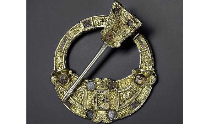 The Hunterston Brooch, made of silver, gold and amber, from south west Scotland AD 700-800