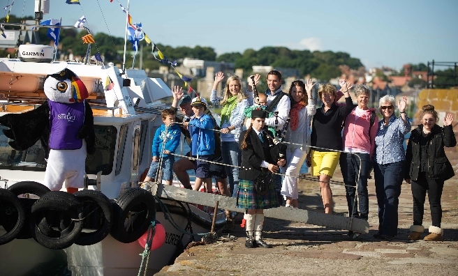 Passengers boarding the Forth Ferry for her maiden voyage from Anstruther to North Berwick. Photo by Rob McDougall