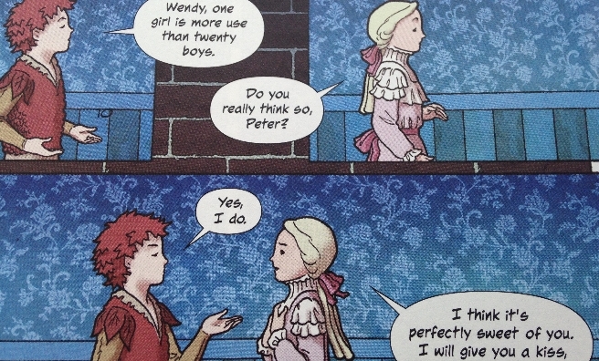 A scene from JM Barrie's Peter Pan; A Graphic Novel by Stevie White and Fin Cramb. Published by Birlinn