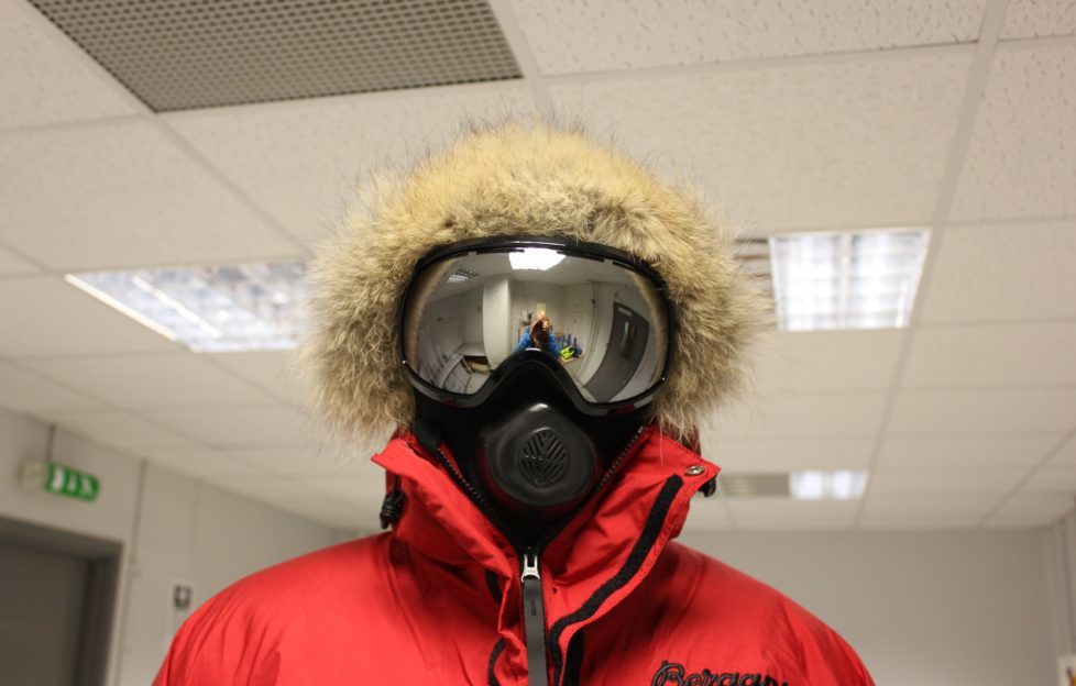 Training for the temperatures at Glasgow University 'Cold Chamber'.