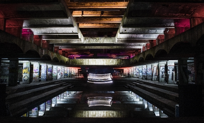 The incense ball swings above a recess filled with water in front of the altar at the abandoned St Peter's Seminary. Photo by Alaisdair Smith