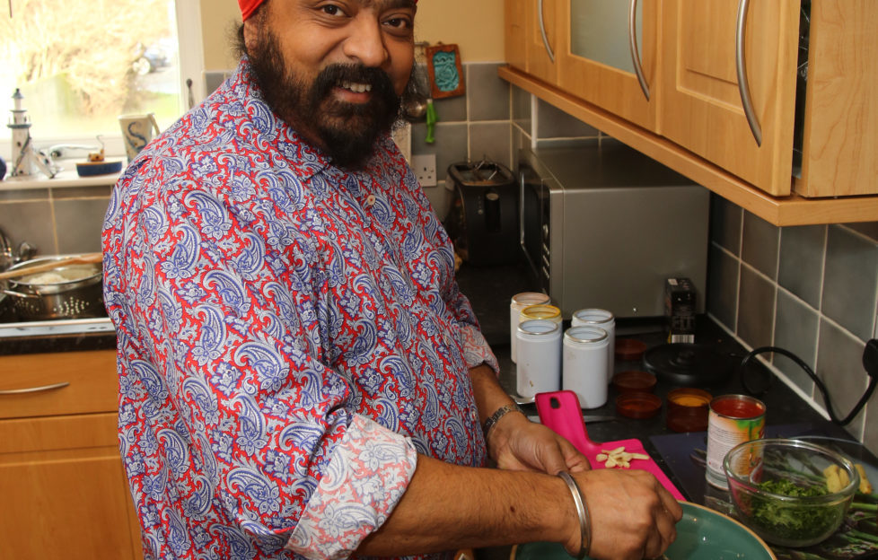 Tony Singh gives Wendy Glass a cookery lesson