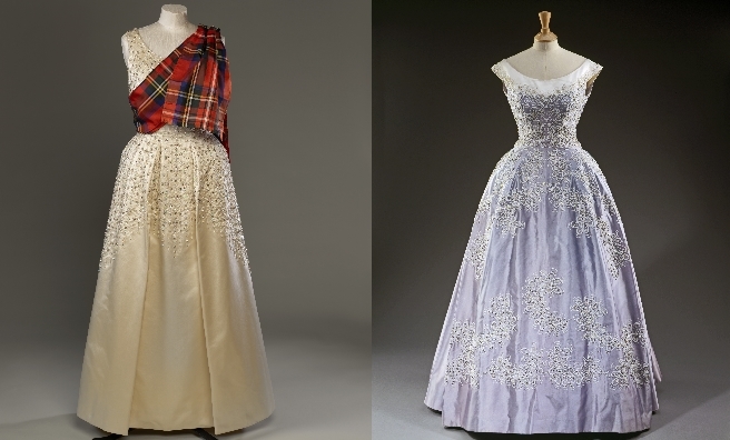Two Norman Hartnell evening dresses from the exhibition. Royal Collection Trust / © Her Majesty Queen Elizabeth II 2016