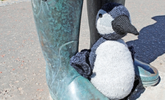 Tammie Junior takes shelter at the foot of the statue at The Scottish Seabird Centre