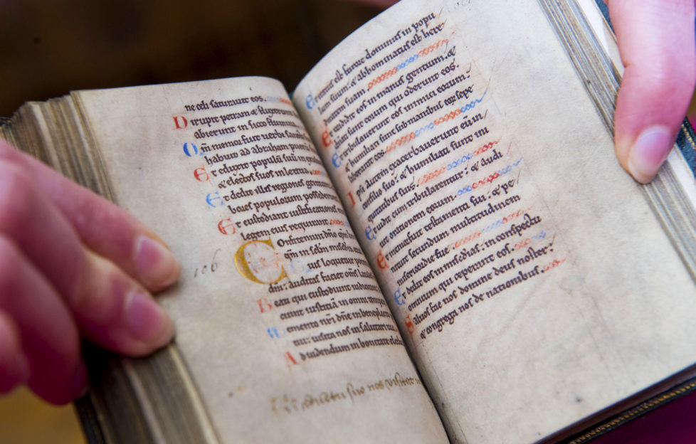 The oldest book in the library - a 12th Century Psalter, or book of psalms.