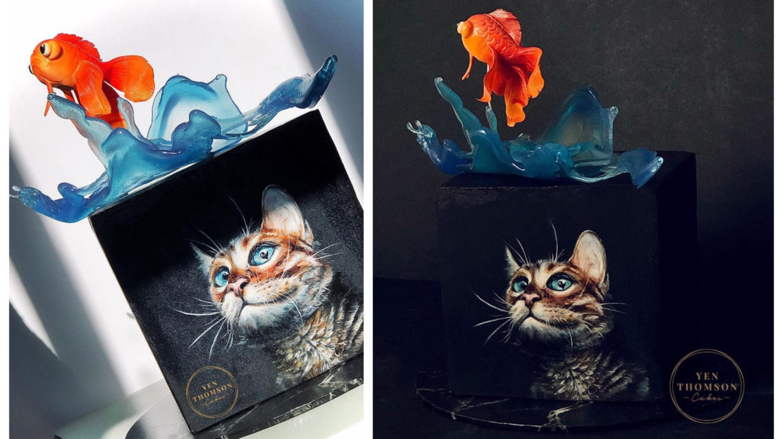 Talented Aberdeen baker creates cat  and goldfish cake 