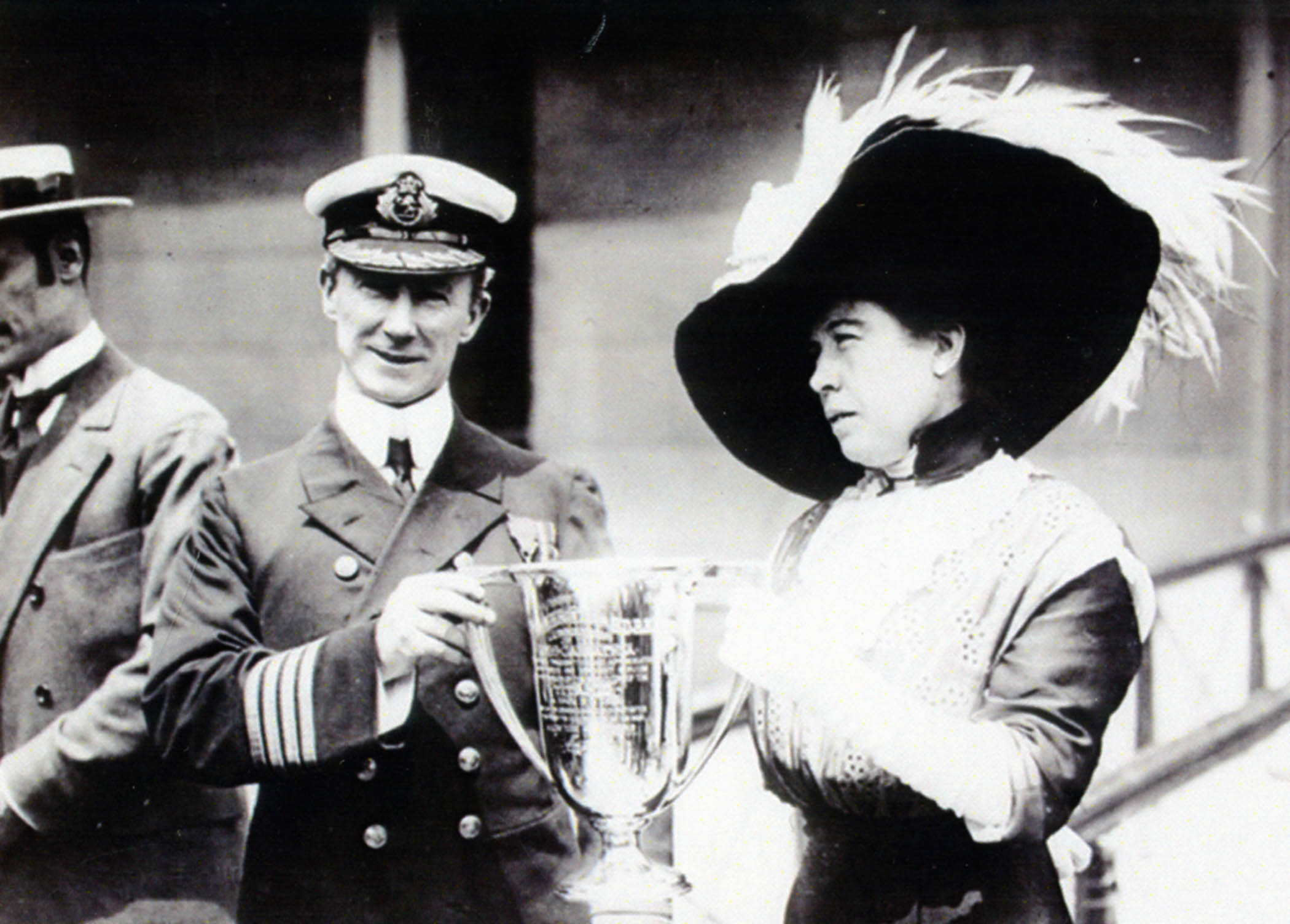 The cup being presented by Titanic survivor Margaret Brown to the captain of rescue ship Carpathia (Titanic Museum Branson, USA/PA Wire)