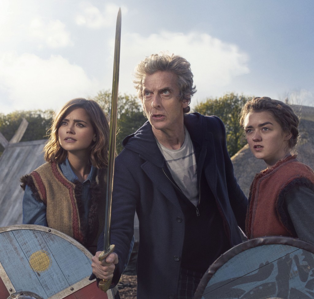 Clara (JENNA COLEMAN), Doctor Who (PETER CAPALDI), Ashildr (MAISIE WILLIAMS) - (C) BBC   - Photographer: Simon Ridgway