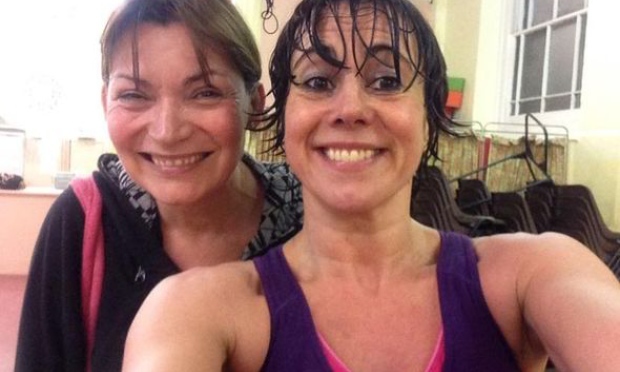 Maxine Jones and Lorraine Kelly have fun as keep-fit partners.