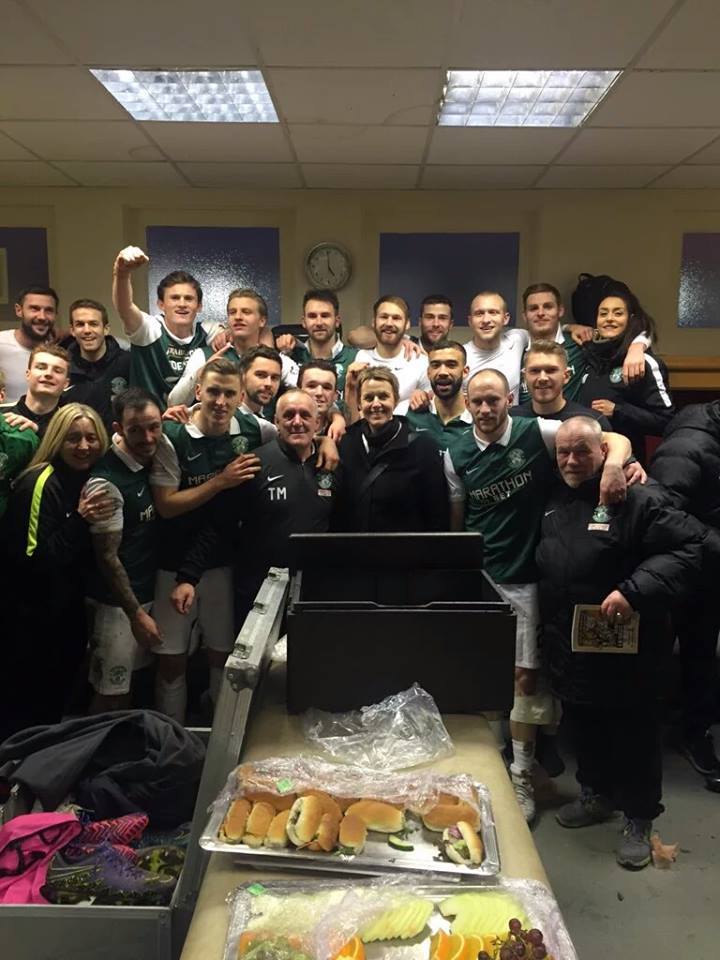 Celebrations in the dressing room with chief executive Leeann Dempster