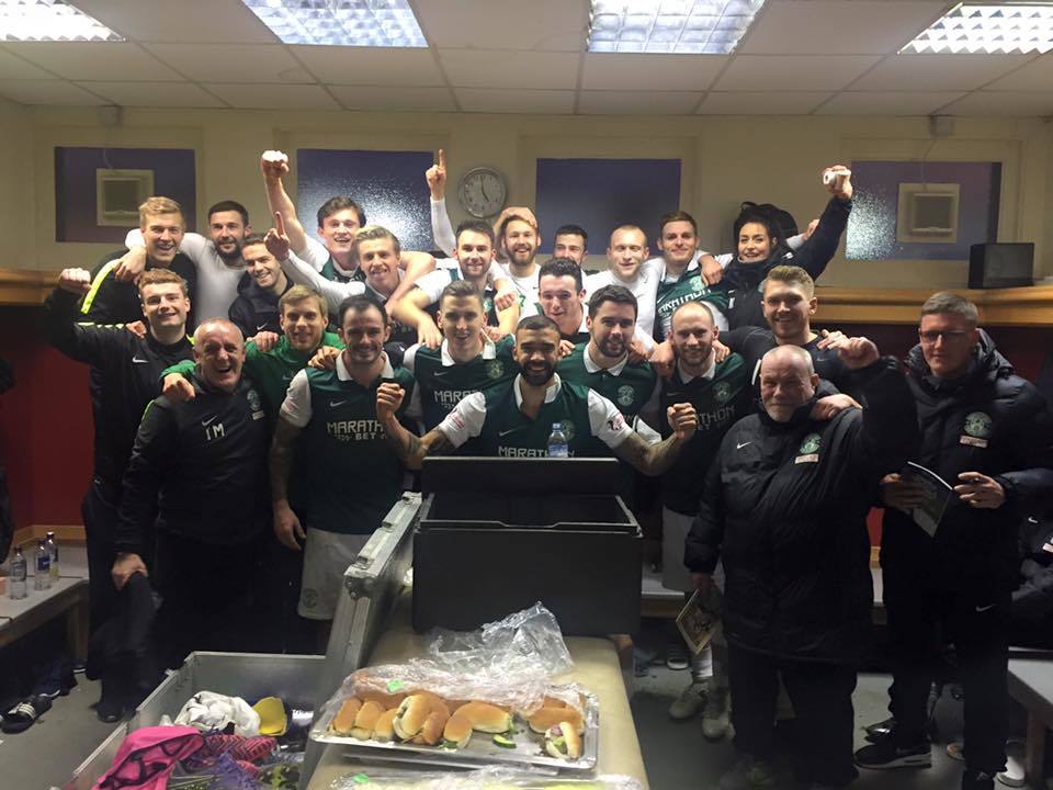 Celebrations in the dressing room with chief executive Leeann Dempster