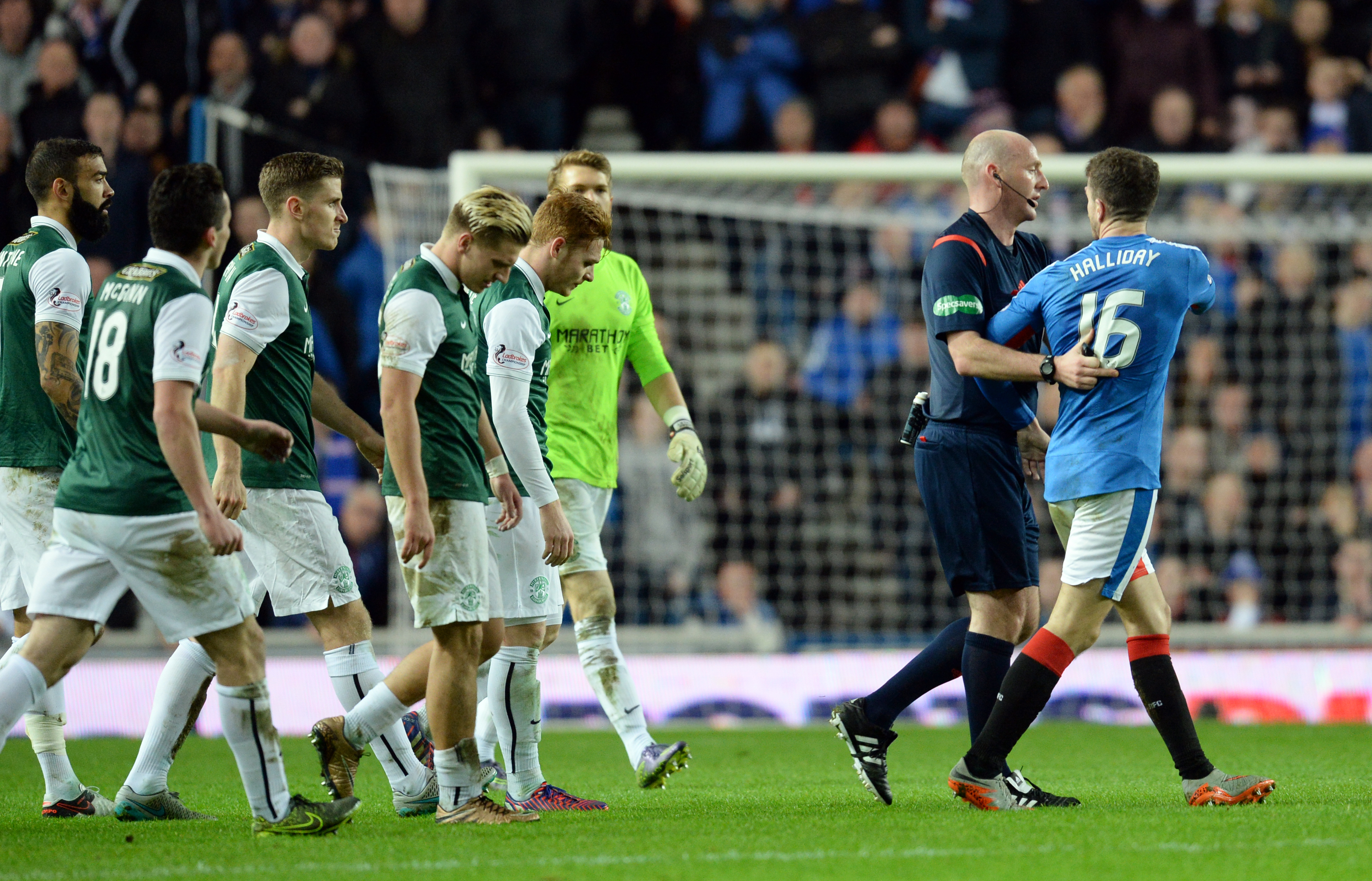 Rangers' Andy Halliday (right) is sent off in the match against Hibs last month (SNS Group)