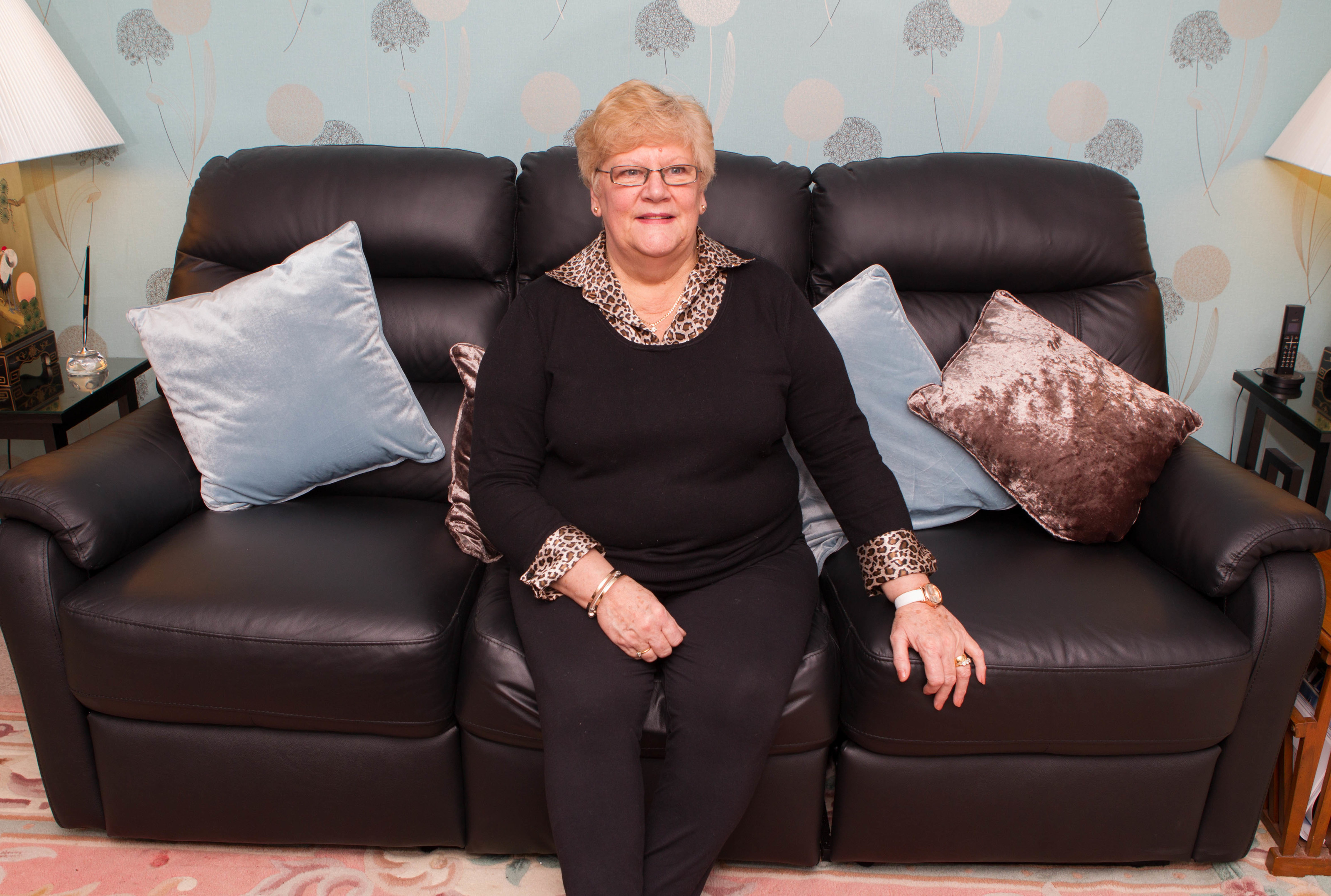 Janette Morrison with her new sofa thank to Raw Deal (Chris Austin / DC Thomson)