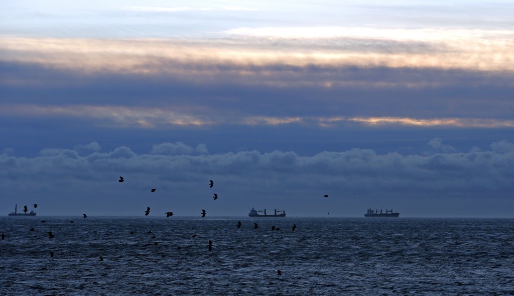 Two ships on the North sea, near Whitley Bay, as the storm approaches (Owen Humphreys/PA Wire)