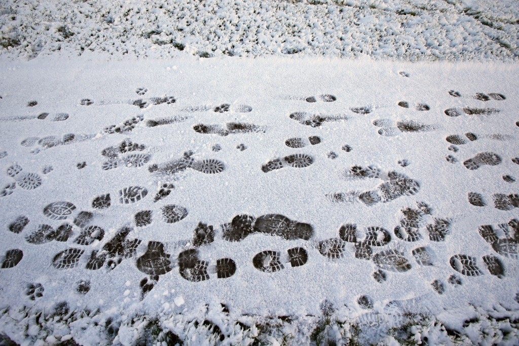 Footprints on a path through Falkirk Tryst golf club near Larbert (Andrew Milligan/PA Wire)