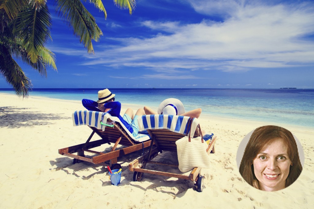 happy couple relax on a tropical beach