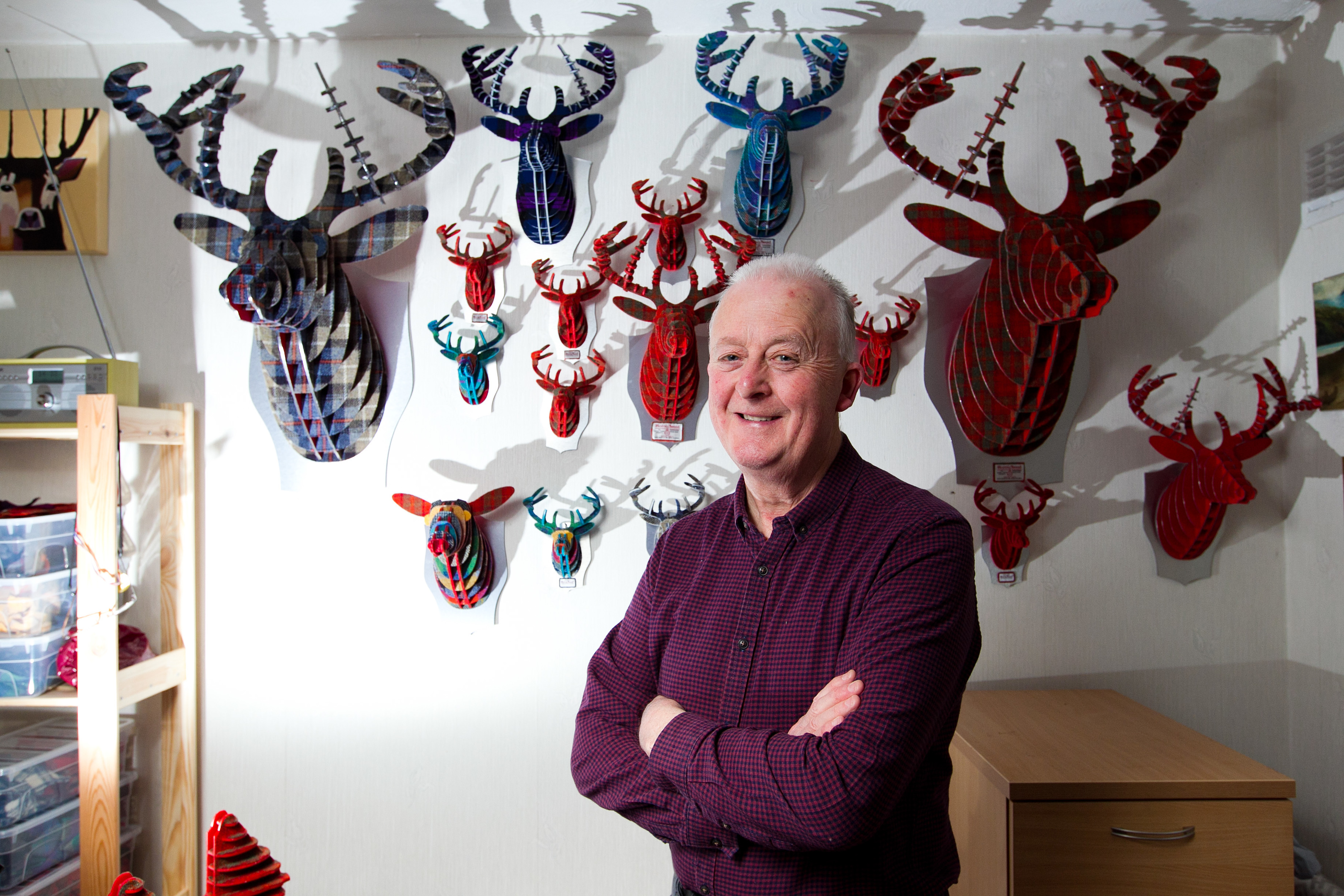 Retired George makes stag head sculptures from metal, plastic and Harris Tweet (Andrew Cawley)