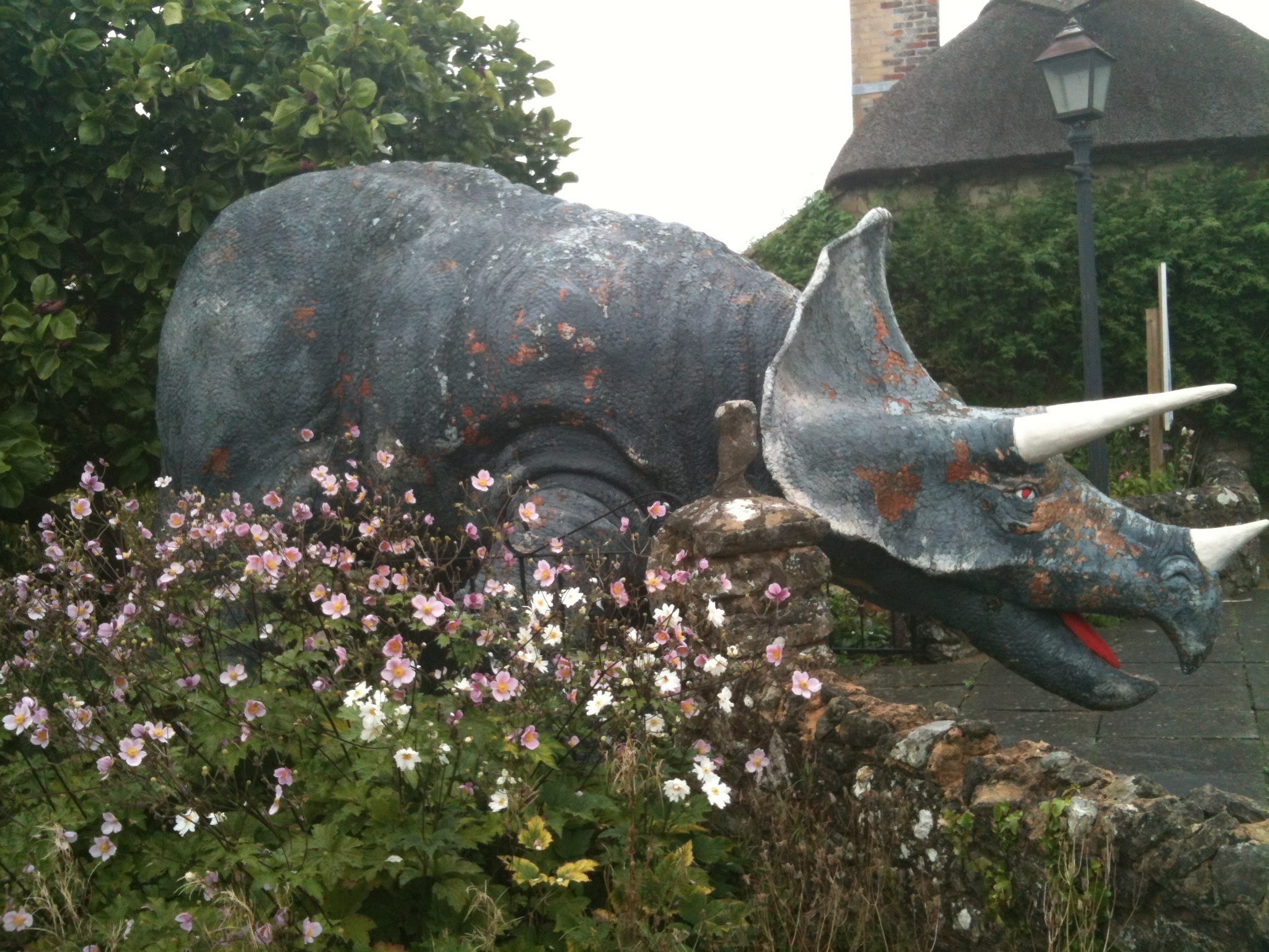 The life-size dinosaur model of a 25ft triceratops that was found in the High Street (Island Gems/PA Wire)