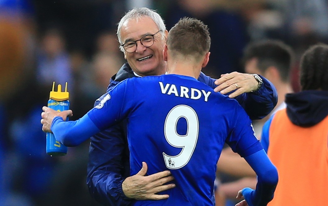 Leicester City manager Claudio Ranieri celebrates with Jamie Vardy (Nigel French/PA Wire)