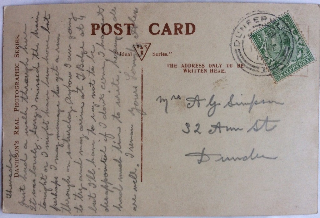 Postcard from Alexander Simpson to his wife Maggie Ann in Dundee (Malcolm Robertson/PA Wire)