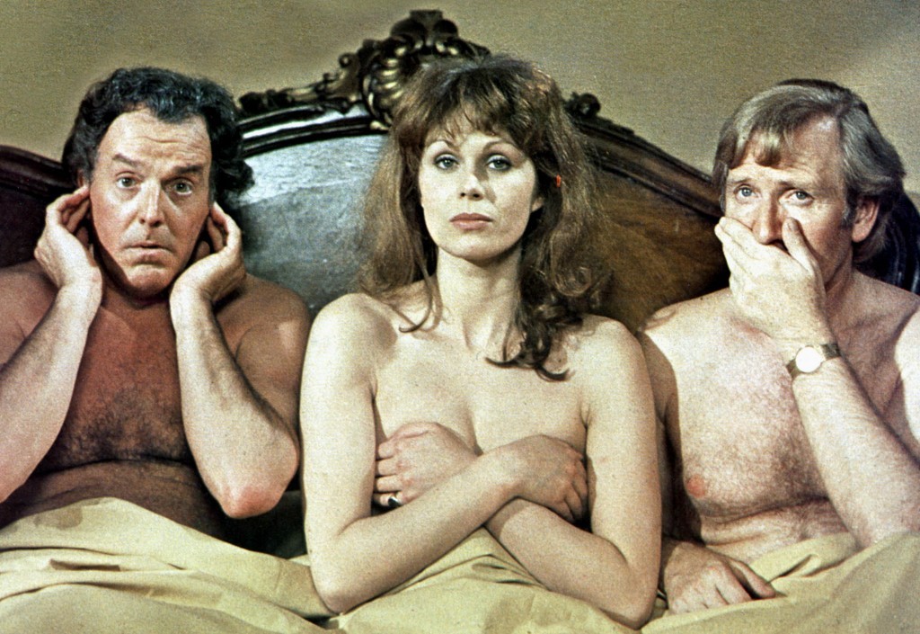With Brian Rix and Lesley Phillips in "Don't Just Lie There, Say Something" - 1973 (Allstar / The Rank)