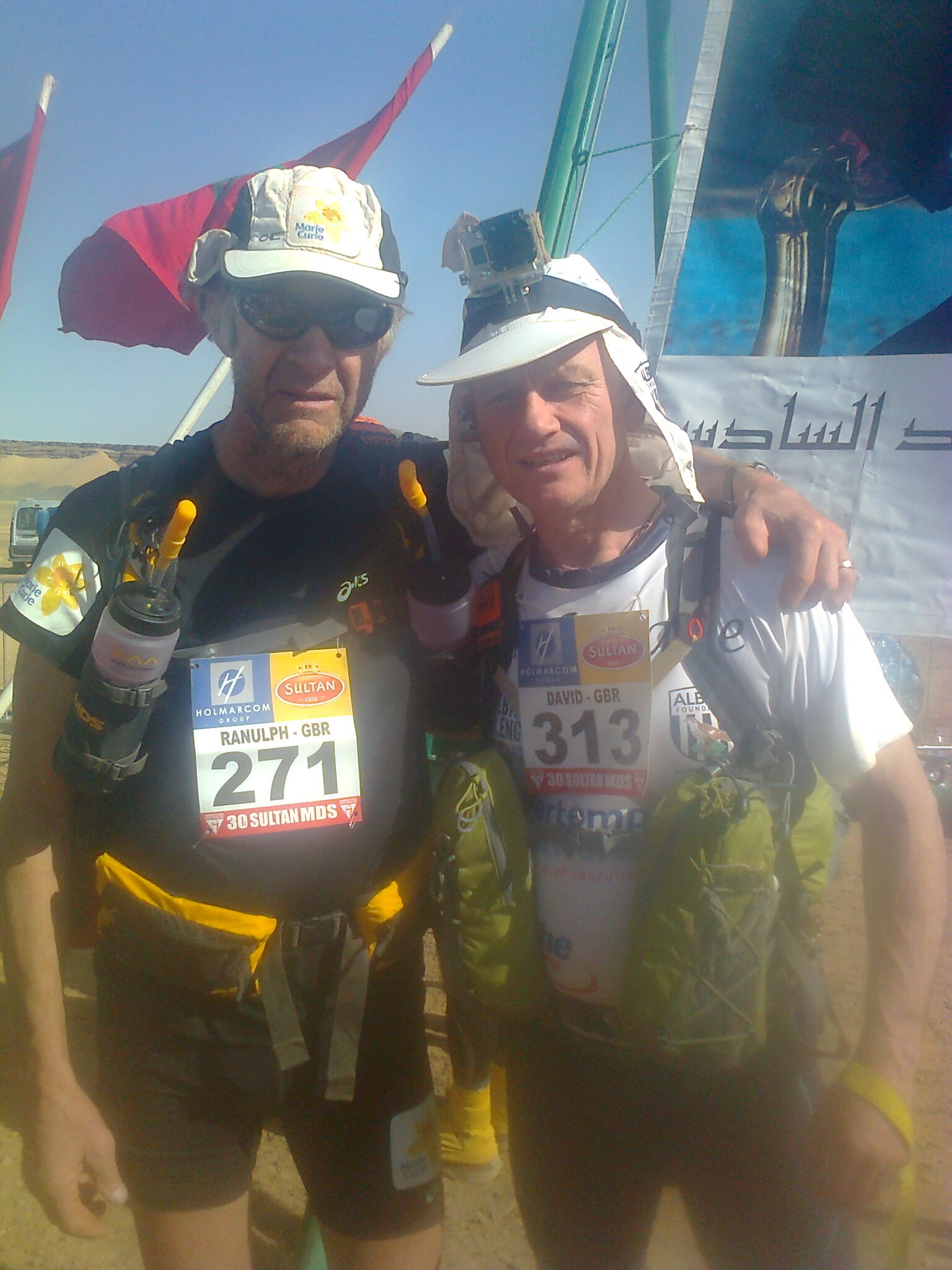 Blind Dave with Sir Ranulph Fiennes during Marathon des Sables