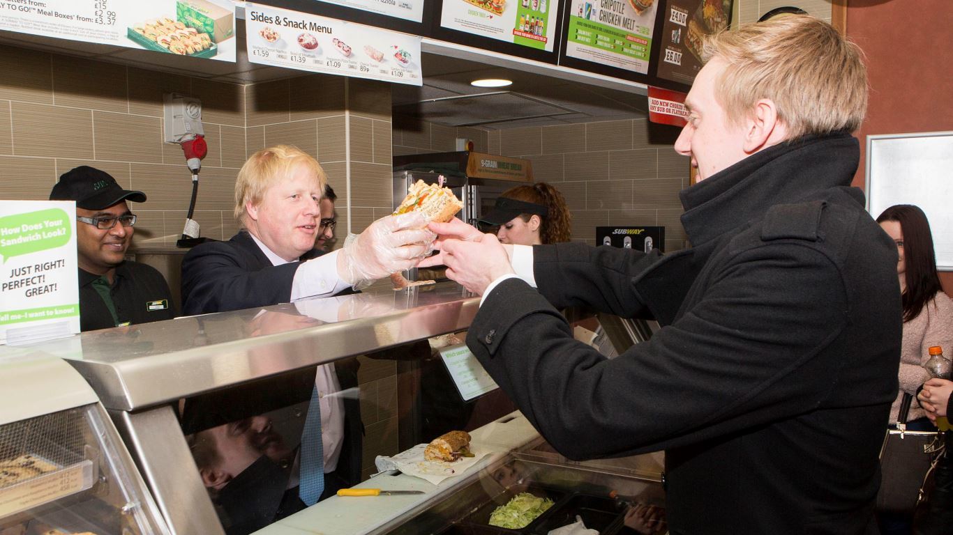 Mayor of London Boris Johnson made a Subway sandwich (PA)