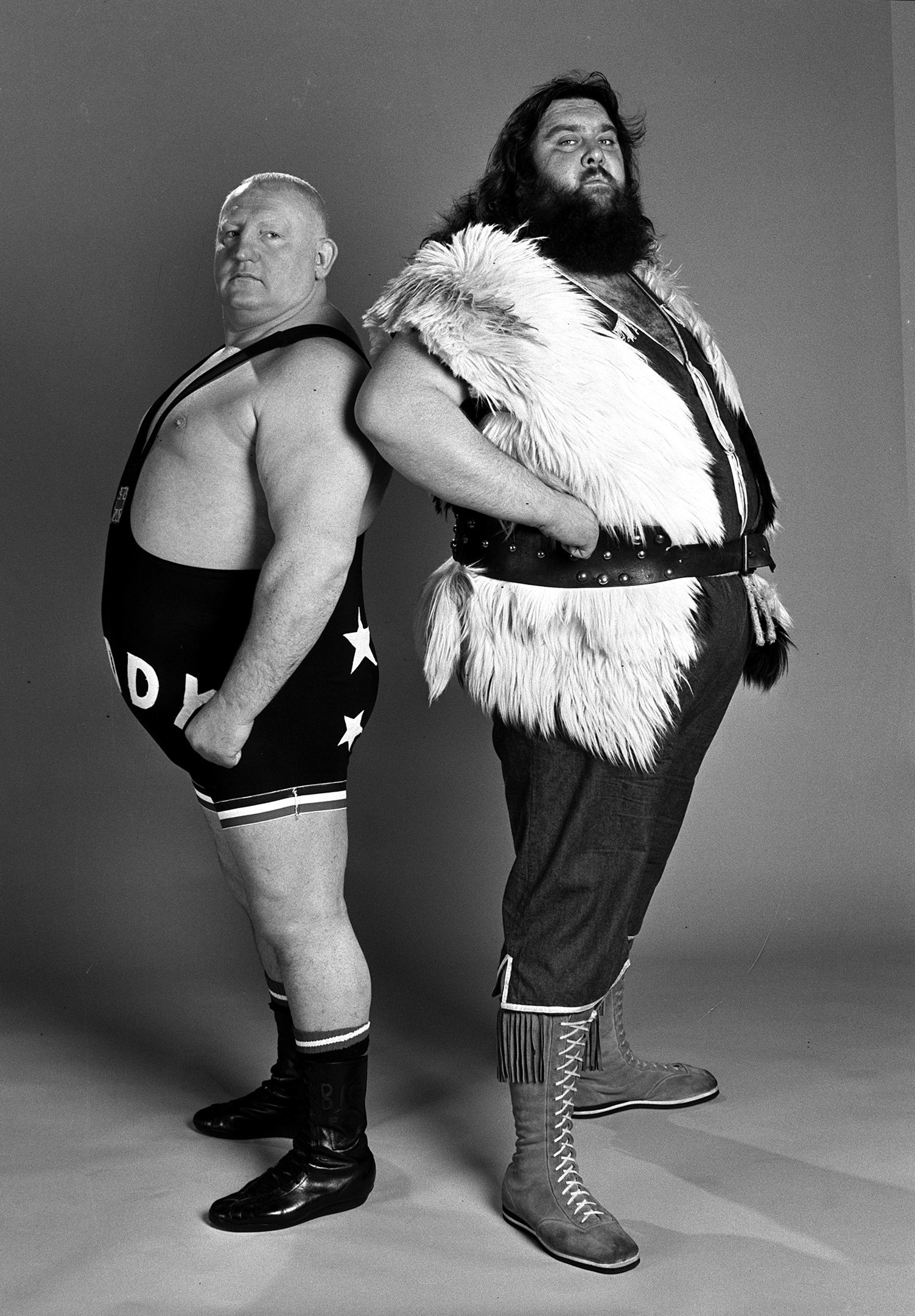 British wrestlers Big Daddy (left), and Giant Haystacks (Popperfoto/Getty Images)