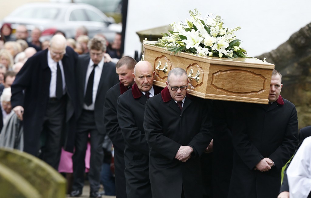 The coffin of TV agony aunt Denise Robertson is carried into Sunderland Minster for her funeral (Owen Humphreys/PA Wire)
