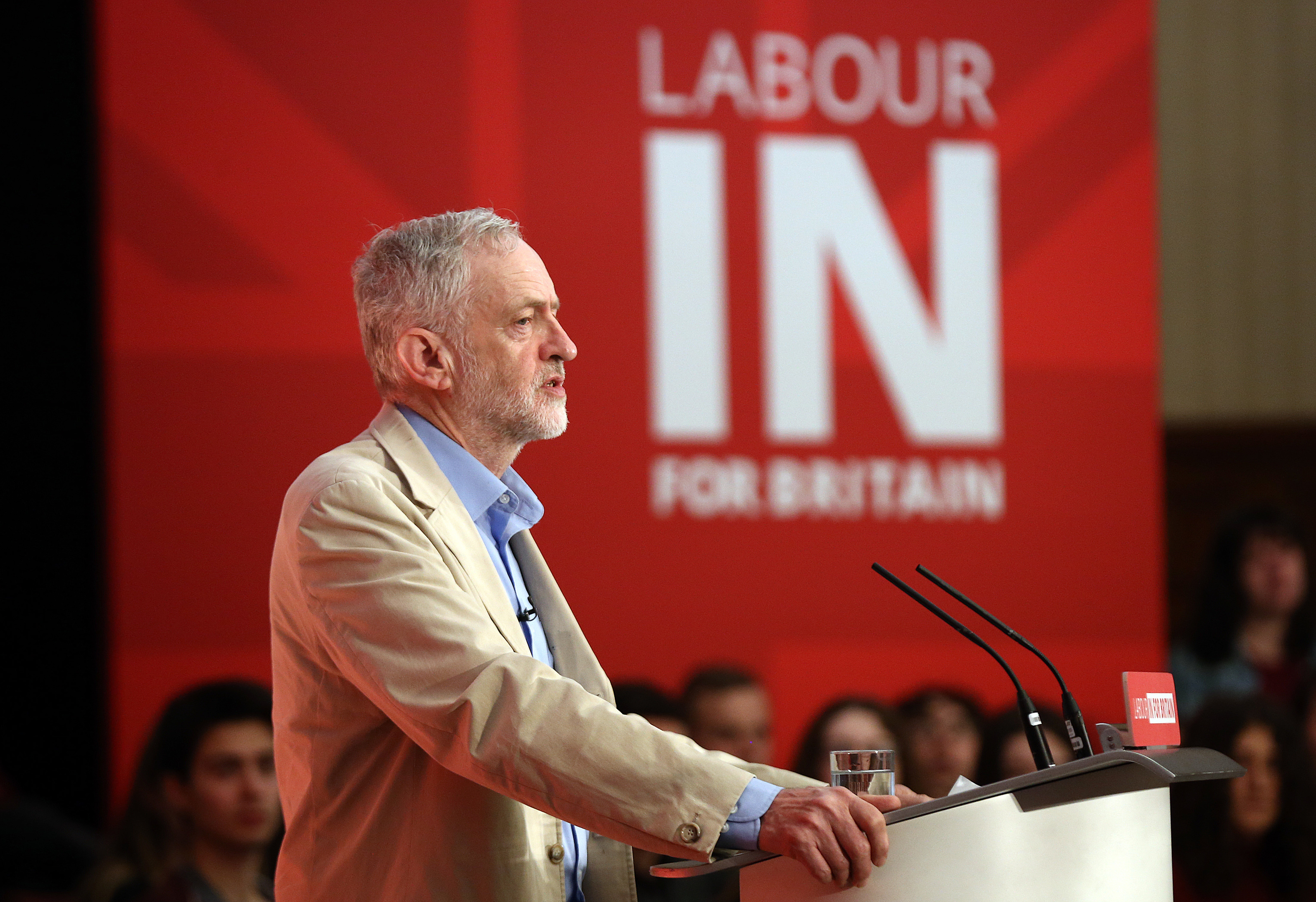Jeremy Corbyn, addresses supporters and members of the media as he states Labour's case for staying in the EU (Carl Court/Getty Images)